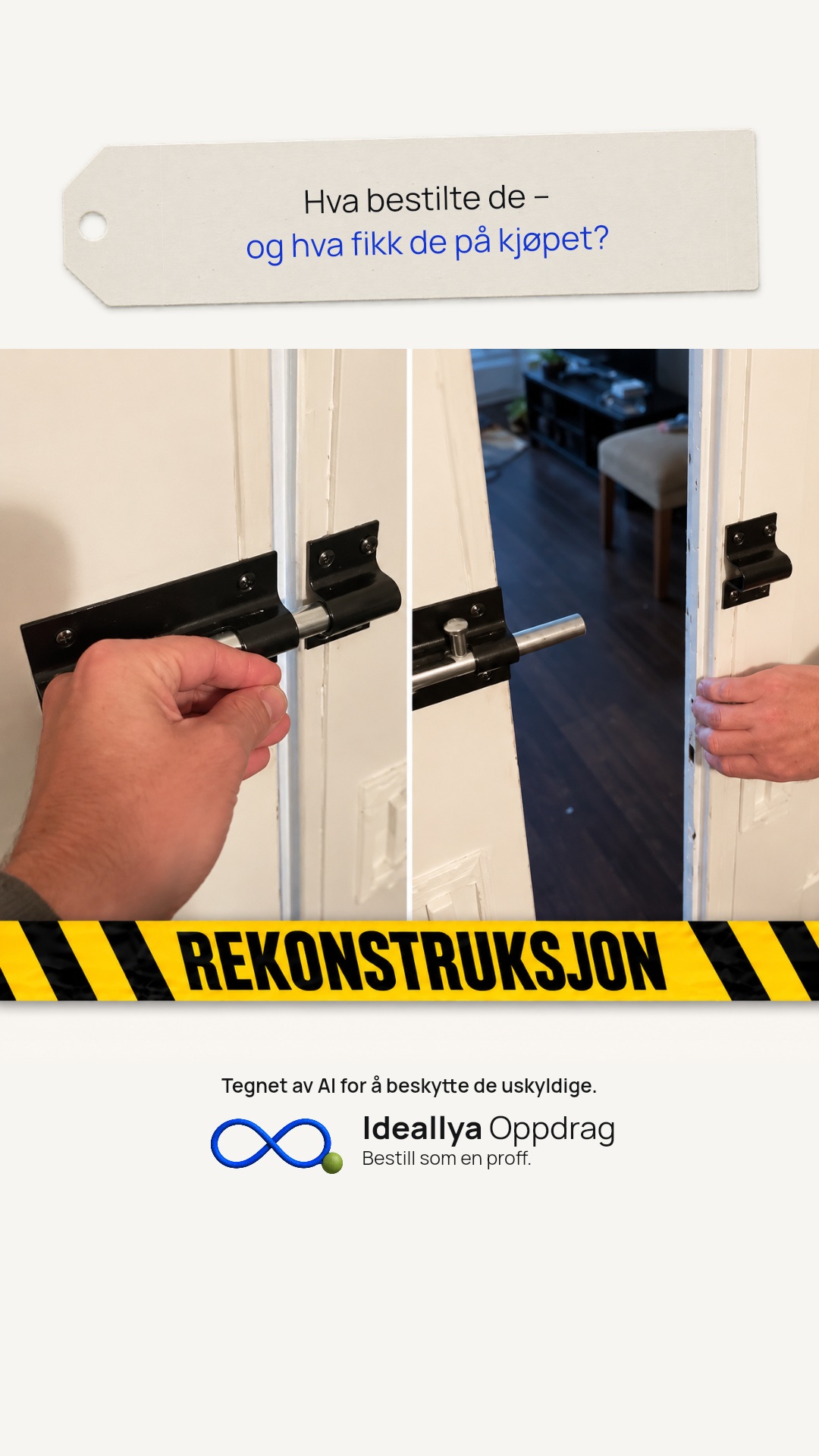 Delingsbilde med spørsmålslapp. Animasjonen viser en skyvelås og bevegelse i døren.