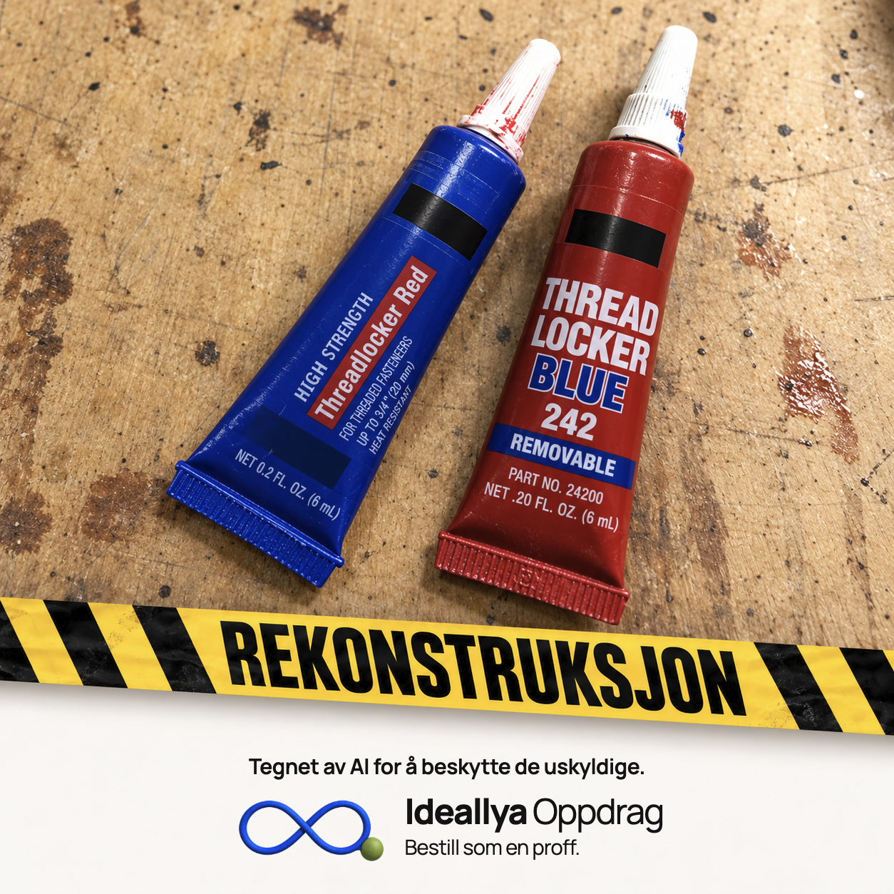 AI-rekonstruksjon: Rød emballasje er merket BLUE, mens den andre varianten har motsatt fargekobling.