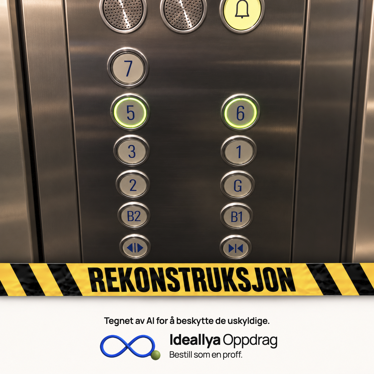 AI-rekonstruksjon: Etasjenumrene er fordelt på knappene uten en enkel stigende rekkefølge.