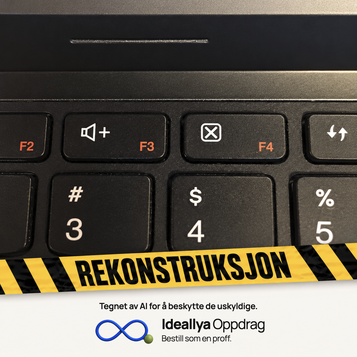 AI-rekonstruksjon: Tastaturet har en funksjonstast med et kryss rett ved volum opp.