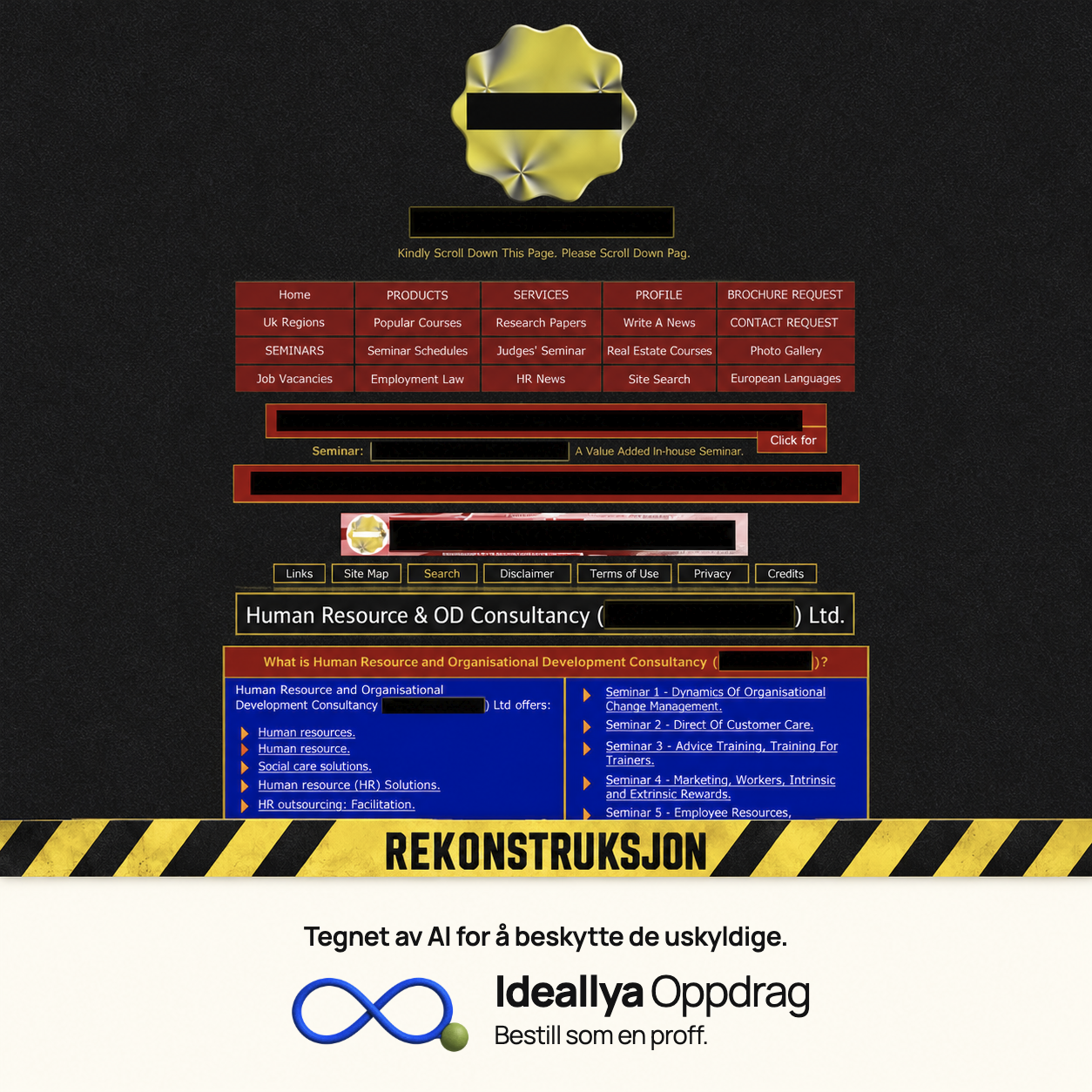 AI-rekonstruksjon: HRODC-skjermbildet fra 2005 bruker mye plass på logo og dekor over liten tekst.